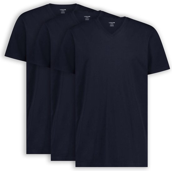 Trois t-shirts bleu marine à col en V pour homme.