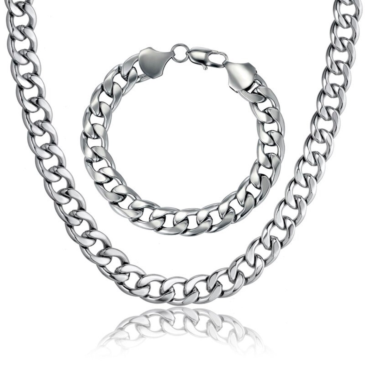 Ketting + Armband Set - Cuban Link - Zilver kleurig - 6mm - Kettingen Armbanden Sieraden Set Heren - Papa Cadeau Voor Mannen - Vaderdag