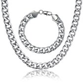 Ketting + Armband Set - Cuban Link - Zilver kleurig - 6mm - Kettingen Armbanden Sieraden Set Heren - Cadeau voor Man - Mannen Cadeautjes