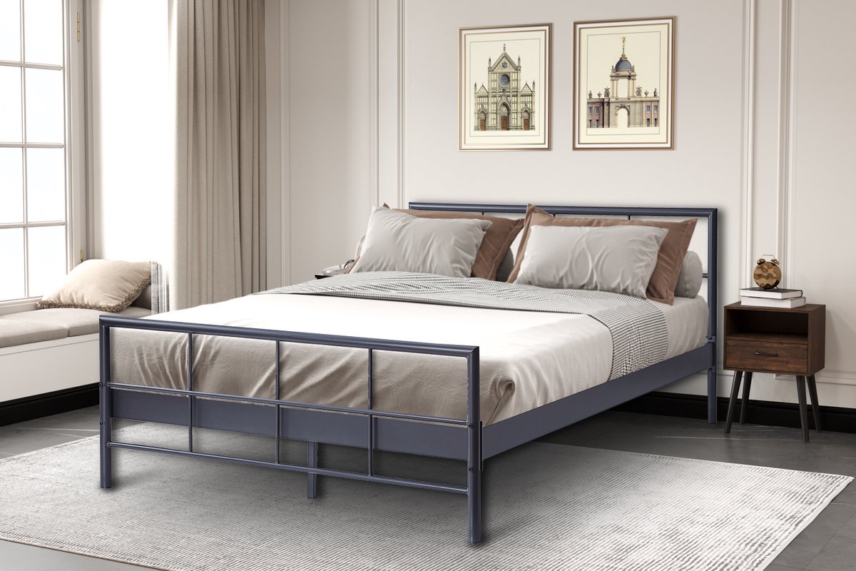 Interiax Lucas Bed - Metaal Donkergrijs - 160x200 cm - Inclusief Lattenbodem