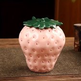 Pot de conservation en céramique avec couvercle rose fraise