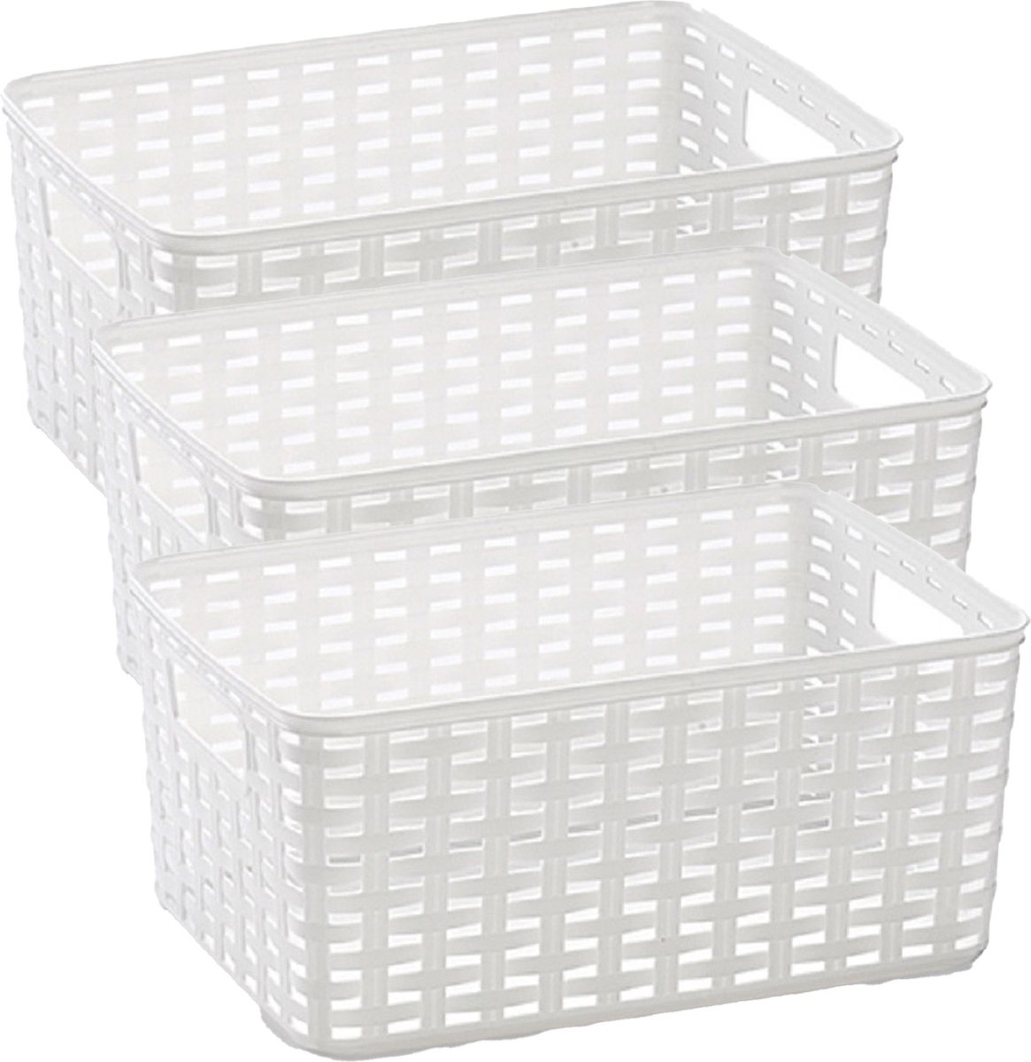 Plasticforte Opbergmand - 3x - Kastmand - rotan kunststof - wit - 6 Liter - 19 x 29 x 13 cm