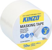 Kinzo Afplaktape/schilderstape - 3x verschillende maten - wit - 19/25/50mm x 5m - binnen/buiten