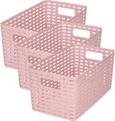 PlasticForte Opbergmand - 3x - Kastmand - rotan kunststof - oud roze - 5 Liter - 15 x 28 x 13 cm