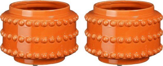 Mica Decorations Vase - 2x - boaz - plissé - orange - 13 x 17 cm