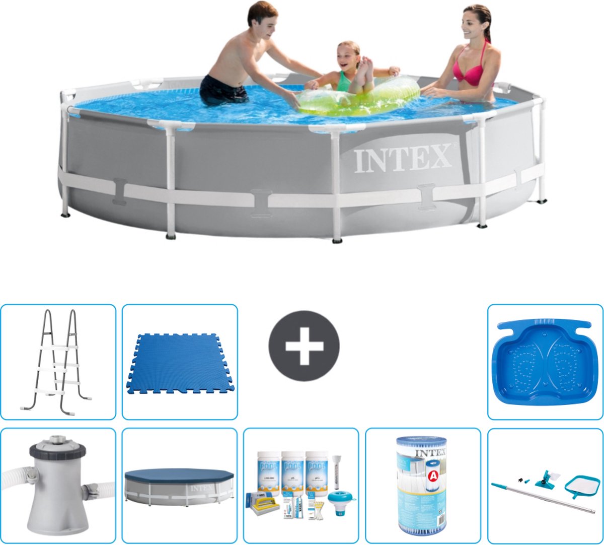 Intex Rond Prism Frame Zwembad – 305 x 76 cm – Grijs – Inclusief Pomp Afdekzeil – Onderhoudspakket – Filter – Schoonmaakset – Ladder – Voetenbad – Vloertegels Intex Rond Prism Frame Zwembad – 305 x 76 cm – Grijs – Inclusief Pomp Afdekzeil – Onderhoudspakket – Filter – Schoonmaakset – Ladder – Voetenbad – Vloertegels
