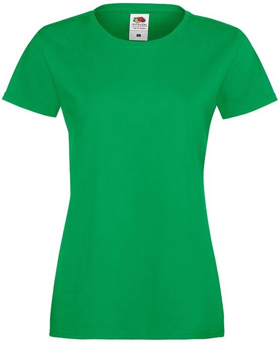 Foto: Fruit of the loom lady fit dames sofspun t shirt kelly groen extra large