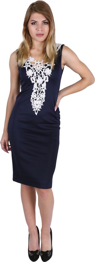 John Zack Robe bleu marine avec kanten décorée midi