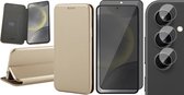 Hoesje geschikt voor Samsung Galaxy S24 - Privacy Screenprotector Volledig Dekkend Glas & Camera - Wallet Book Case Goud