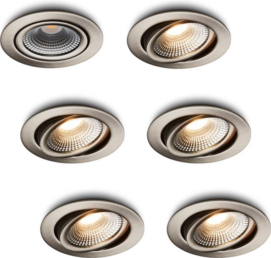 Ledisons LED-inbouwspot Vivaro set 6 stuks RVS - Ø85 - 90 lumen - 1 Watt - IP54