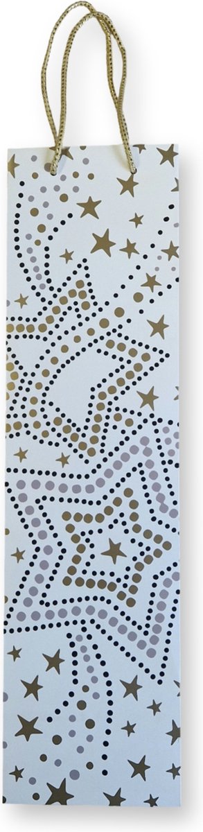 3 Luxe Fles Cadeauverpakkingen goud en zilver sterren - 36x12x9,5cm - Cadeautasjes