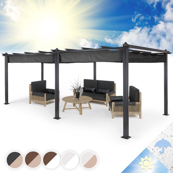 Blumfeldt tuinhuisje 3x6m, Roestbestendig metalen tuinhuisje met uitschuifbaar dak, Waterdicht, stabiel & winterbestendig tuinhuisje, Duurzame vrijstaande pergola, Tuinhuisje met UV-bescherming & aluminium frame - Luifel - voor Tuin voor Terras