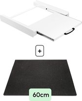 Bodo® - Kit de superposition et tapis anti-vibration pour lave-linge et sèche-linge - Pièce intermédiaire avec étagère extensible - Comprend des caoutchoucs anti-vibrations - Wit