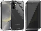 Hoesje geschikt voor Samsung Galaxy S24 Plus - 2x Privacy Screenprotector Volledig Dekkend Glas - Shockproof Transparant