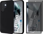 Hoesje geschikt voor Samsung Galaxy S24 Ultra - Privacy Screenprotector Volledig Dekkend Glas - Mat Back Case Zwart