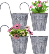 Set van 4 hangende bloempotten, balkon hangende potten, metalen bloempot, retro ijzeren hangende bloempotten met handvat, planten bloemen hangende pot, voor huis tuindecoratie