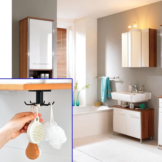 Lot De 8 Crochets Adhésifs Rotatifs 360° Pour Plafond/Mur - Sans Percer, Blanc - Pour Cuisine, Salle De Bain - 8