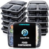 EasyFinds Meal Prep Bakjes - 3 Compartimenten - 1L - Verhoudbakjes - Vershouddoos - Magnetron Bakjes Met Deksel - BPA-Vrij - 10 stuks