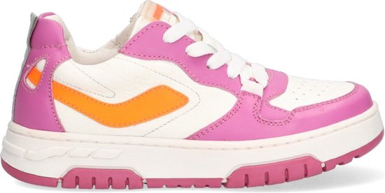 Braqeez 424254-579 Meisjes Lage Sneakers - Roze/Wit/Oranje - Leer - Veters