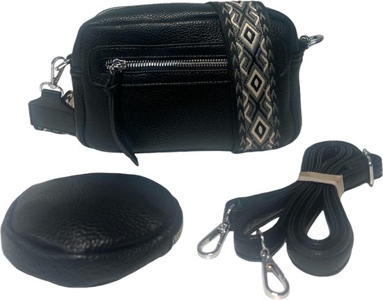 THL Design - Kleine Dames Schoudertas - Dames Tasje - 2 Banden - Bag Strap - Mini Portemonnee - Zwart