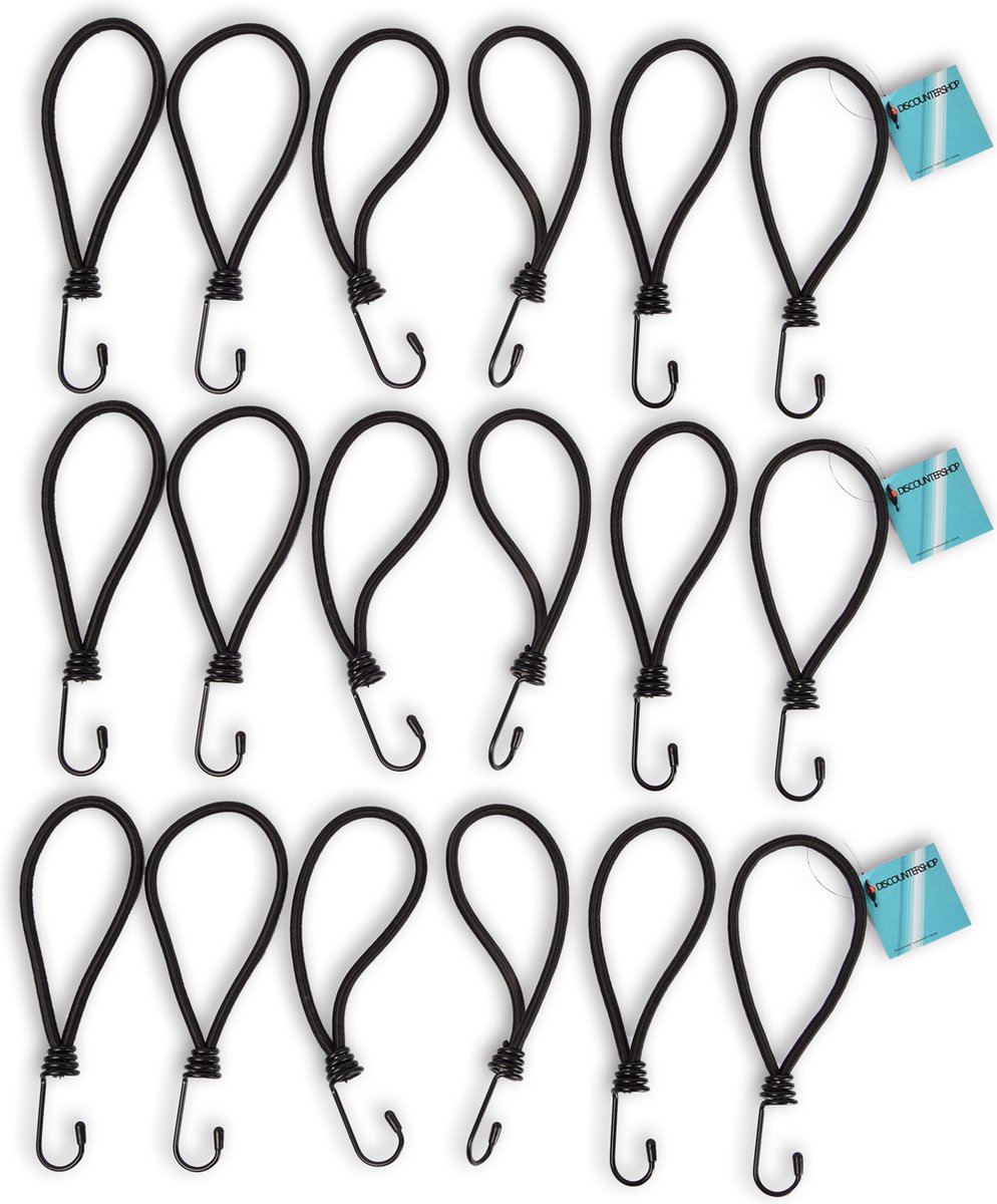 Mini Zwarte Snelbinders met Haak | Set van 3 Spanelastiek – 18 Stuks | Spanrubbers 20 cm Lengte