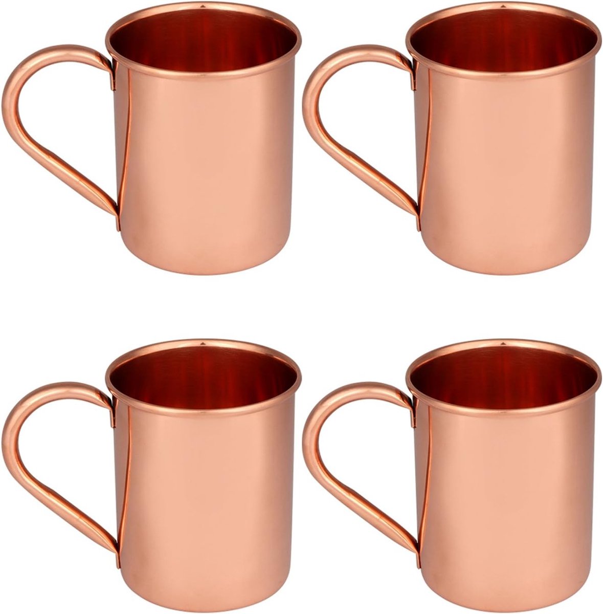 Goedkoopste Koperen bekers – set van 4 – 100 handgemaakte, voedselveilige beker van puur massief koper met buisgreep – 400 ml hoogwaardig cocktail-koperglas