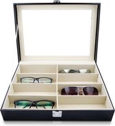 Aretica Zonnebrillen opberg box voor 8 brillen - Brillen doos - Fluweel - Kunstleer - Zwart