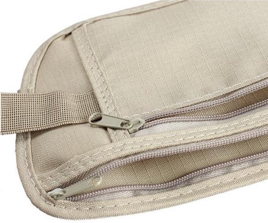 Secret Pocket - Portefeuille de voyage - Sac de taille - Ceinture porte-monnaie - Poche cachée - Housse de protection - Léger - Beige - Kaki
