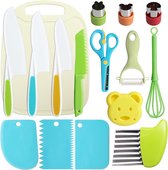Kindermessenset - kindermessen van hout, keukenmes voor peuters, inclusief snijplank, Y-dunschiller, crinkle-cutter, Montessori kindermes (geel)