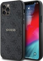 Guess 4G Back Case (MagSafe Compatible) - Geschikt voor Apple iPhone 12/12 Pro (6.1") - Zwart