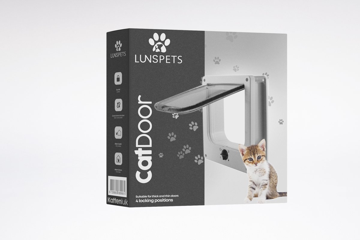 Lunspets – Kattenluik met Tunnel en Magnetische Sluiting – 23.5x27x5.5 cm - Waterdicht - Wit thumbnail 6