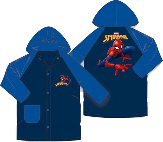 Spiderman regenjas - regenmantel - donkerblauw - maat 128