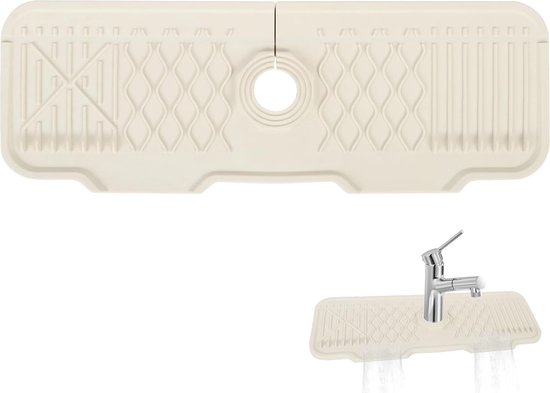 Waterkraan-mat spatbescherming voor keukenkraan en badkamer werkblad (wit 43 x 15 cm) met Anti-slip Siliconen