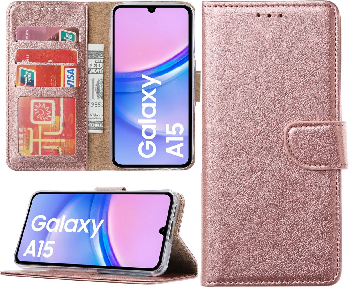 Arara Hoesje geschikt voor Samsung Galaxy A15 hoesje - Bookcase met pasjeshouder - Rosegoud
