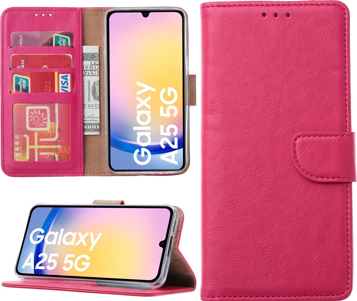 Arara Hoesje geschikt voor Samsung Galaxy A25 hoesje - Bookcase met pasjeshouder - Roze