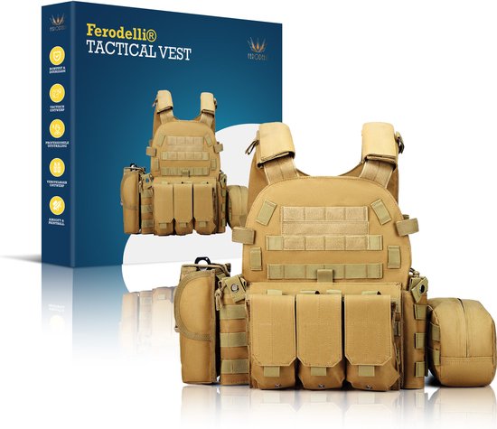 Ferodelli Leger Kleding - Airsoft - Vest - Tactical Vest - Accesoires - Paintball - Beige