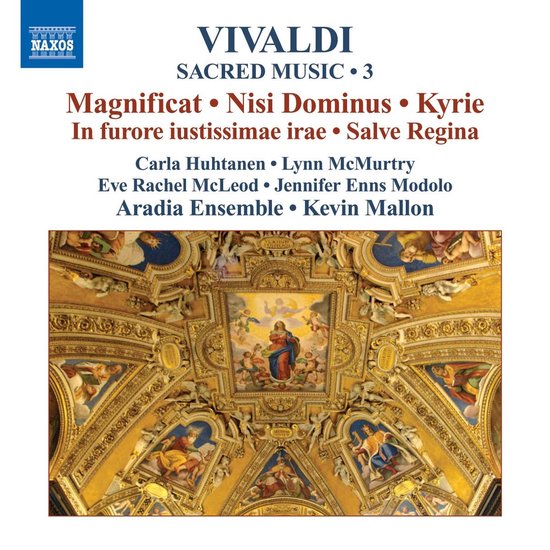 Albumhoes met gouden ornamenten en schilderingen van religieuze scènes, getiteld 'Vivaldi Sacred Music 3'.