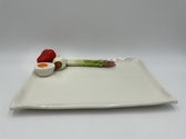 Rechthoekige aspergeschaal wit met deco venkel ei paprika 35 x 24 cm | AS04| Piccobella Italiaans Servies