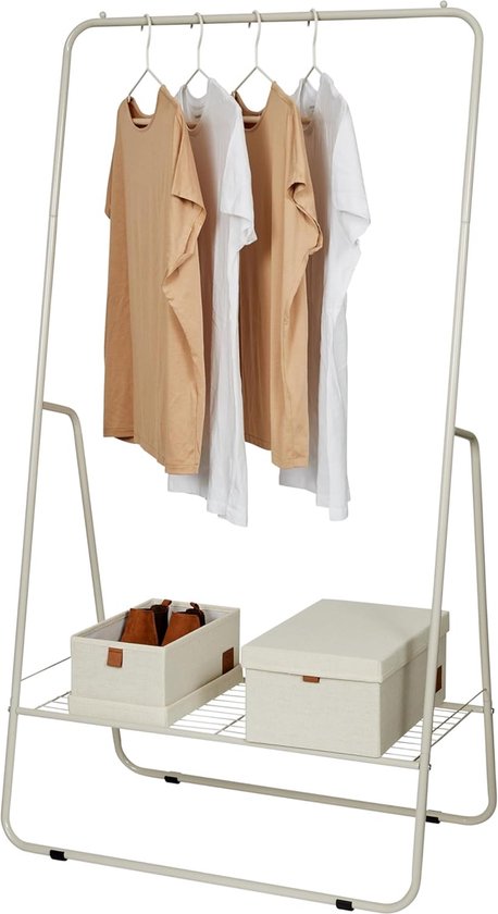 Kapstok van metaal, garderobe met kledingstang en plank voor hal, slaapkamer, kantoor, 75 x 44 x 140 cm, lichtgrijs