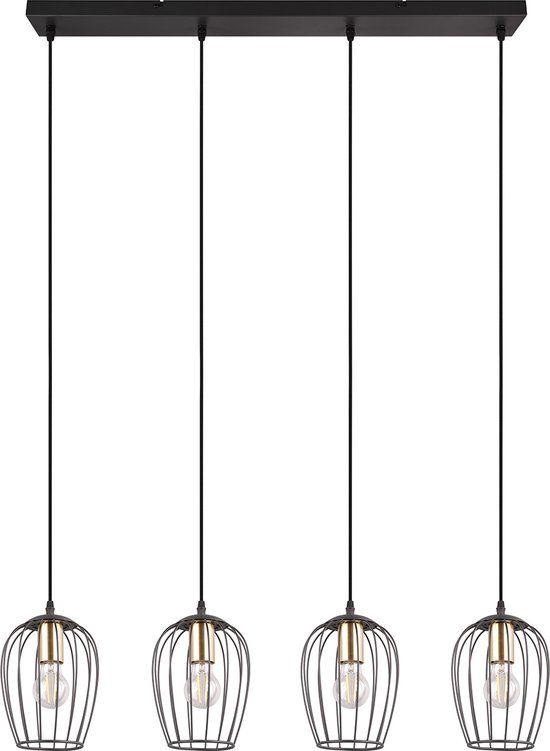 LED Hanglamp - Torna Rigo - E27 Fitting - 4-lichts - Rond - Mat Zwart - Metaal
