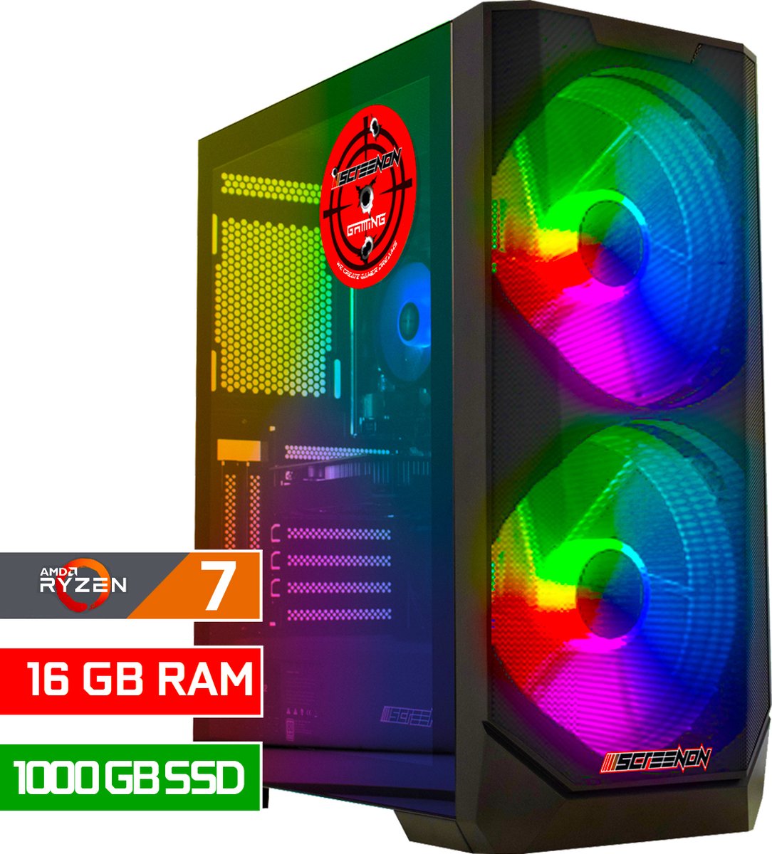ScreenON - Game Computer / Gaming PC - Ryzen 7 8700G - 1000GB M.2 SSD - 16GB RAM - AMD Radeon 780M - Windows 11 — afbeelding 1