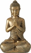 Deco by Boltze Boeddha beeld Briosa - kunststeen - antiek goud - 12 x 9 x 20 cm - gevouwen handen - home deco en tuin beelden