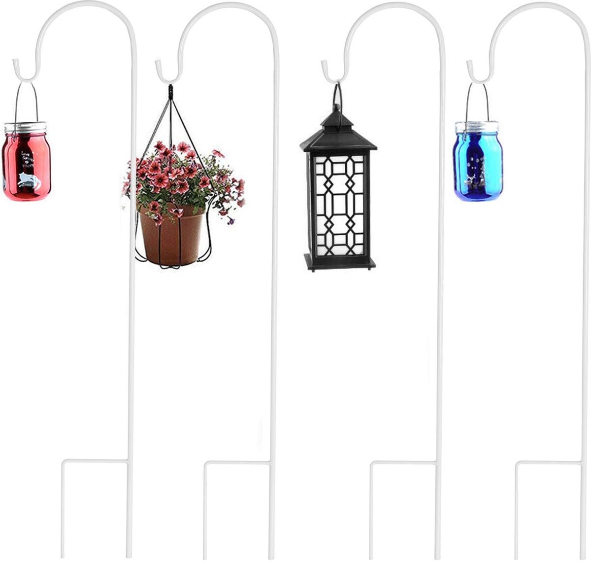 8 stuks herdershaken van metaal tuinstok tuinsteker met haken voor zonnelampen lantaarns bruiloften plantenmanden bloemenbol 90 cm wit