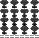 Set van 16 kastknoppen, ladeknoppen, meubelknoppen, ladegrepen, vintage, rond, massieve knoppen met één gat, 32 mm (zwart)