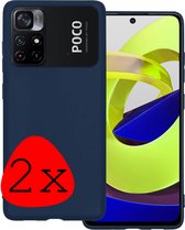 Hoes Geschikt voor Xiaomi Poco M4 Pro 5G Hoesje Siliconen Back Cover Case - Hoesje Geschikt voor Xiaomi Poco M4 Pro 5G Hoes Cover Hoesje - Donkerblauw - 2 Stuks