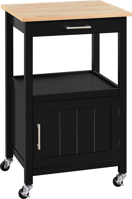 HOMCOM keukenwagen op wielen, 2 stellingen, werkvlak, indoor outdoor, grijs, grenenhout, 47 x 37