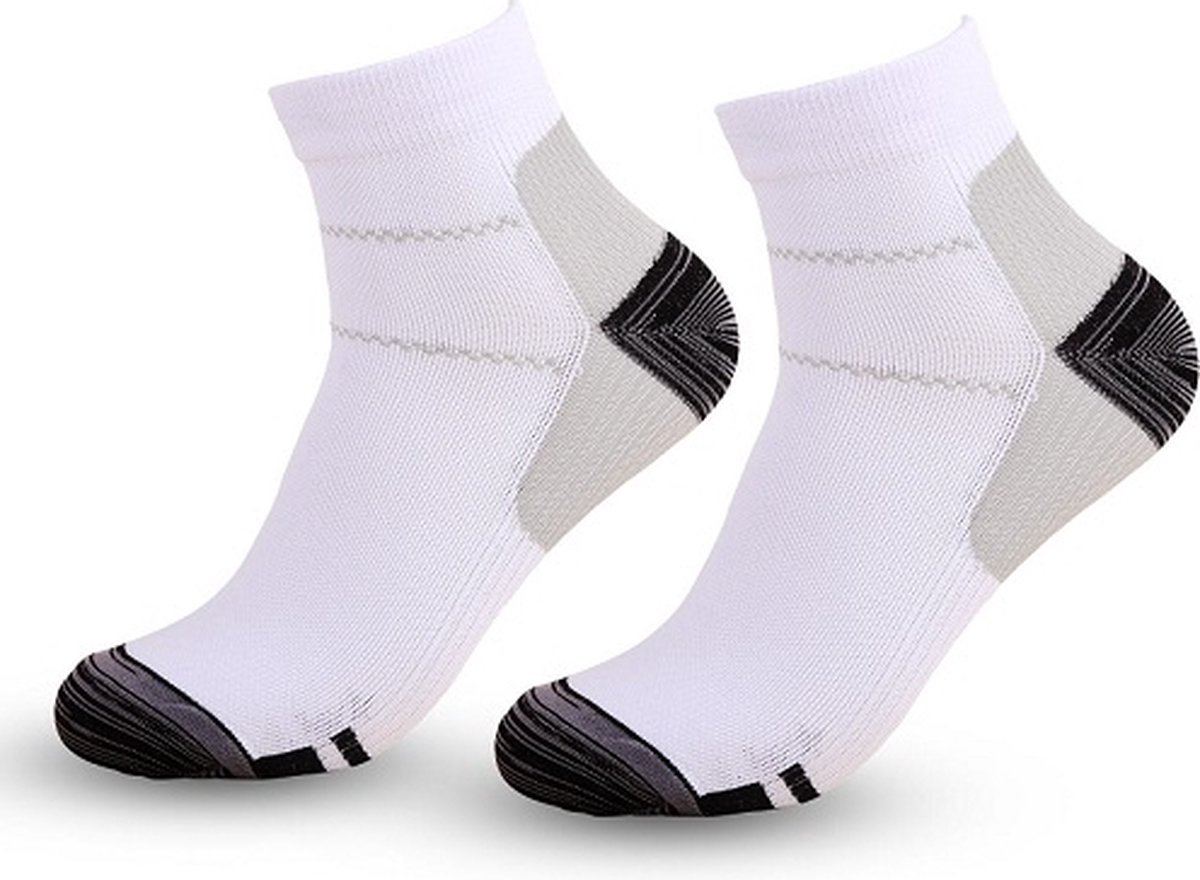 Inuk Compressiesok - Sportsok - warme voeten sokken - Maat L/XL 40-44 - Unisex - Wit Grijs - Fantastisch sokken, geen naden en dngen die blijven hang - altijd strak en compact - kleurvast