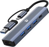 Grey Fox 5 in 1 USB Hub - USB Splitter 3.0 - USB C Type - Ethernet Connectie - Geschikt voor Mobiel, Laptop, Macbook en Windows