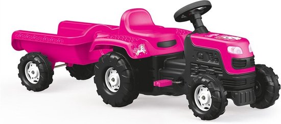 Dolu Eenhoorn Traptractor met Aanhanger Roze/Zwart