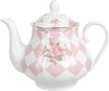 Clayre & Eef Theepot 1000 ml Roze Wit Porselein Rozen